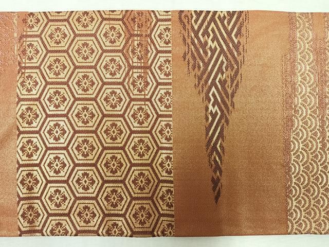 平和屋着物○西陣 川島織物 九寸名古屋帯 横段花文 金糸