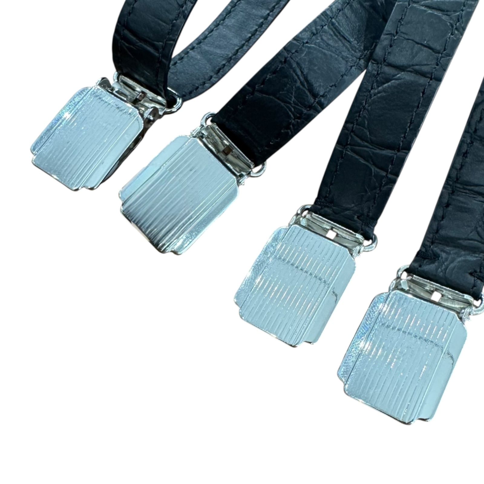 CELINE レザー サスペンダー ブラック クロコ型 CELINE】LEATHER SUSPENDER セリーヌ レザー クロコ型押し