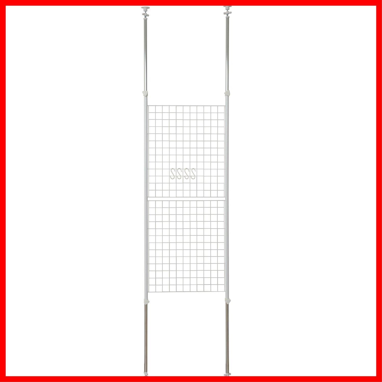 商品 ワイヤータイプ 幅60×奥行5×高さ166.5-295.5cm パーテーション フック4個付き 壁掛け 収納 突っ張り 壁面収納 天井 間仕切り 山善 YAMAZEN 組立品 ホワイト SP-60 W