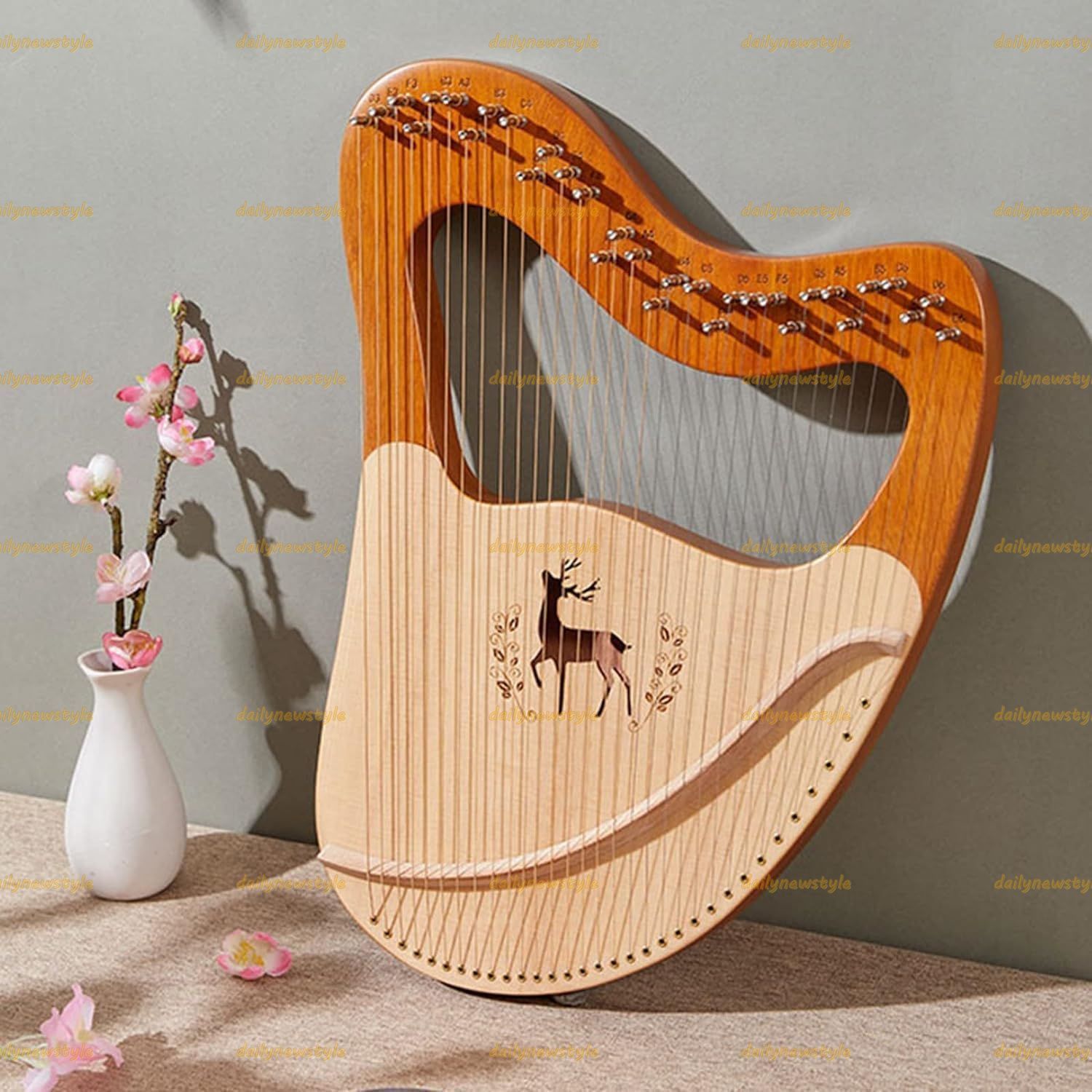 リラハープ マホガニー木製弦楽器 キャリーバッグ付き 予備弦 古典楽器 チューニングレンチ 音楽愛好家 子供 大人 プロフ