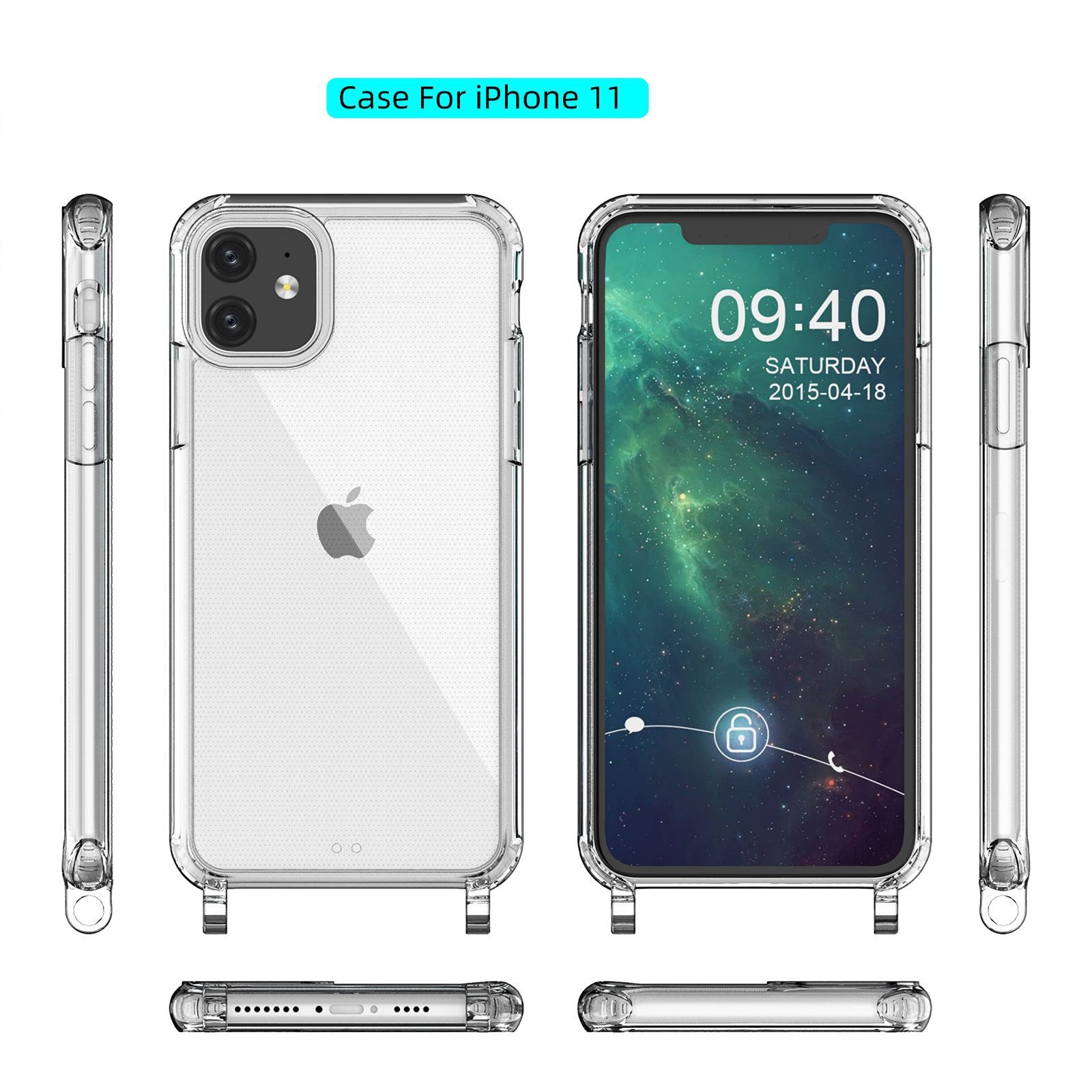 海外 Handodo Apple iphone 13 用 Magnetic ケース カバー ネック ショルダー ストラップ付き スマホ シリコン  紐付き 斜めがけ 織りストラップ付き 調節可能なショルダー クロ