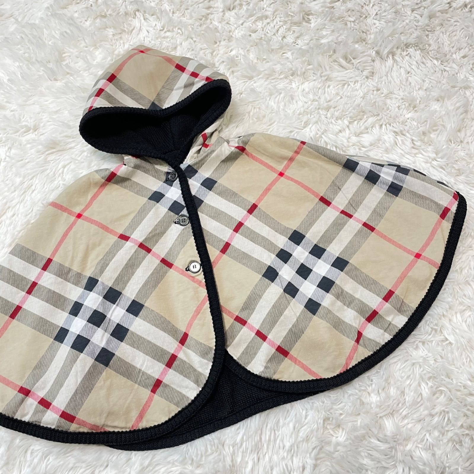 BURBERRY ベビーポンチョ 92 ピンク カシミヤ&コットン バーバリー