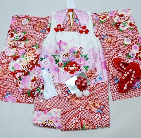七五三 三歳 女児 被布着物フルセット 正絹 半衿伊達襟付き 花ひめ 3歳