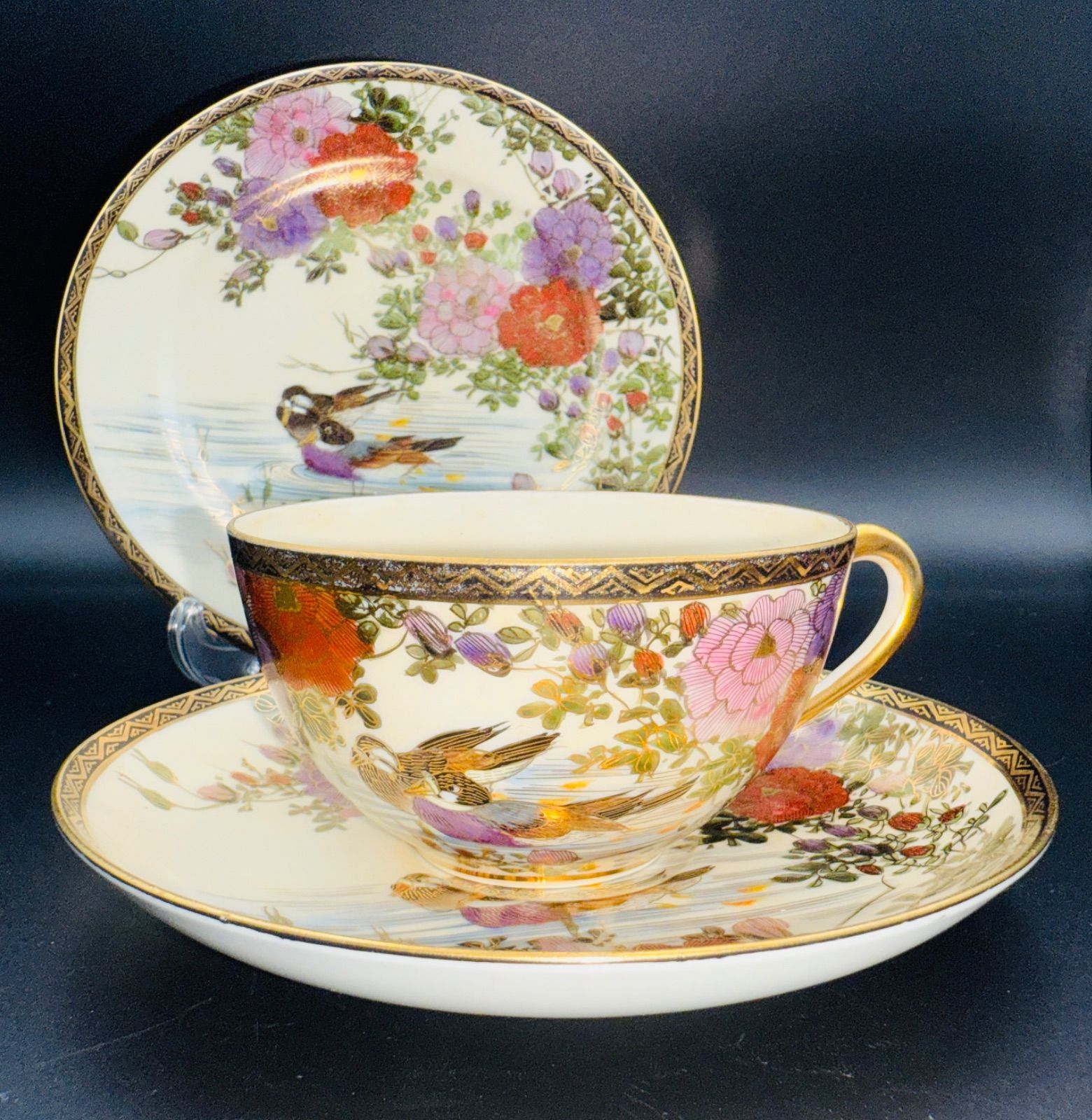 ❇️里帰り　カップ&ソーサー　Cup and saucer  薩摩焼　明治時代 希少】明治期 京薩摩 薩摩焼 カップ＆ソーサー 金光山銘入り