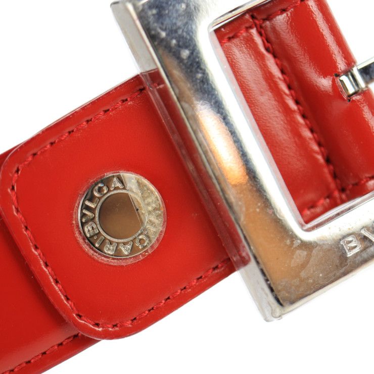 ブルガリ♪レディース♪ベルト♪レザー♪レッド♪スクエアバックル♪シルバー金具 BVLGARI ブルガリ ベルト - レザー レッド シルバー金具