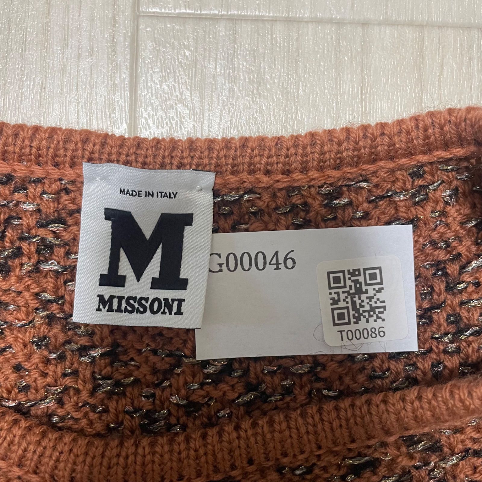 ミッソーニ ニットワンピース ロング 金ラメ Aライン ポケット ウール ラメ入りの糸でランダムな模様 秋冬 レディース S相当オレンジ系 G0046