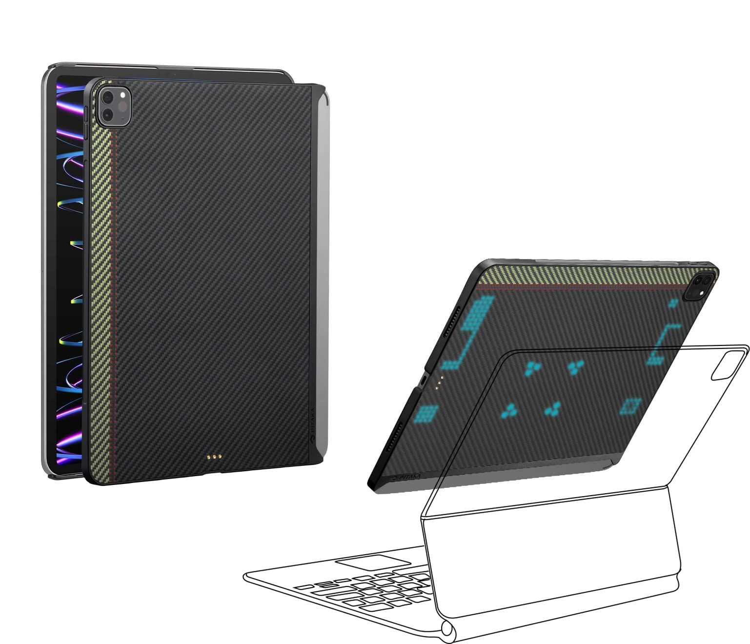 PITAKA 2025|2021 iPad Pro 12.9インチ ケース New M2チップモデル適用 MagEZ Case2 バックカバー 磁気吸着 マジックキーボードに対応 超スリム 軽量 薄 衝撃保護 アラミド繊維製 カーボン風 1500D