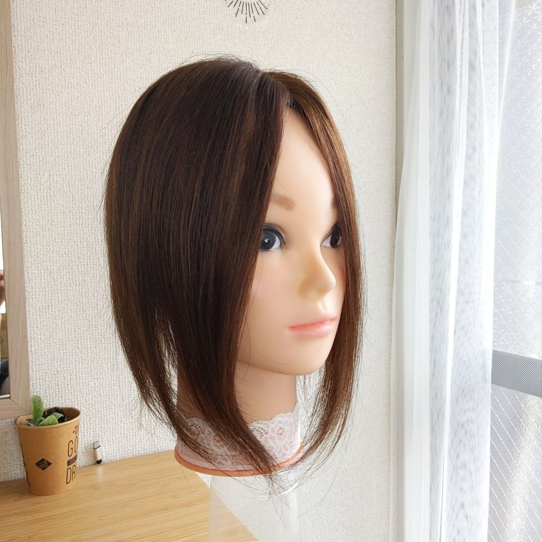 即納】 人毛レミー100%ヘアピース ブラウン11×12 30cm 全面リアル植毛