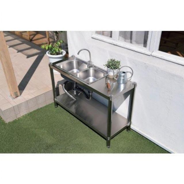 谷村実業 蛇口付きダブルシンクステン流し台 TAN-981 流し台 ステンレス 屋外 ガーデニング