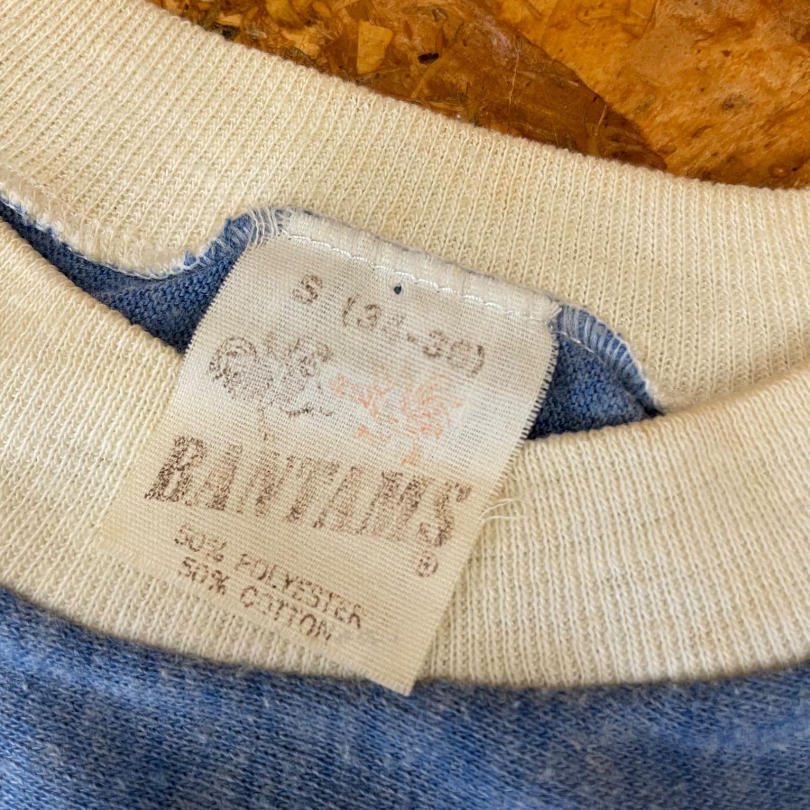 70s BANTAMS リンガーTシャツ S ホワイト×霜降りブルー 半袖 70年代