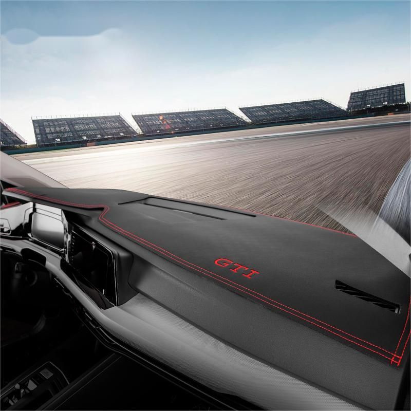 VW ゴルフ8 8.5 GTI R-Line Pro 内装 中央パネル 日焼け防止 ダッシュボードマット 肌触りレザー ブラックレッドライン GTIロゴ
