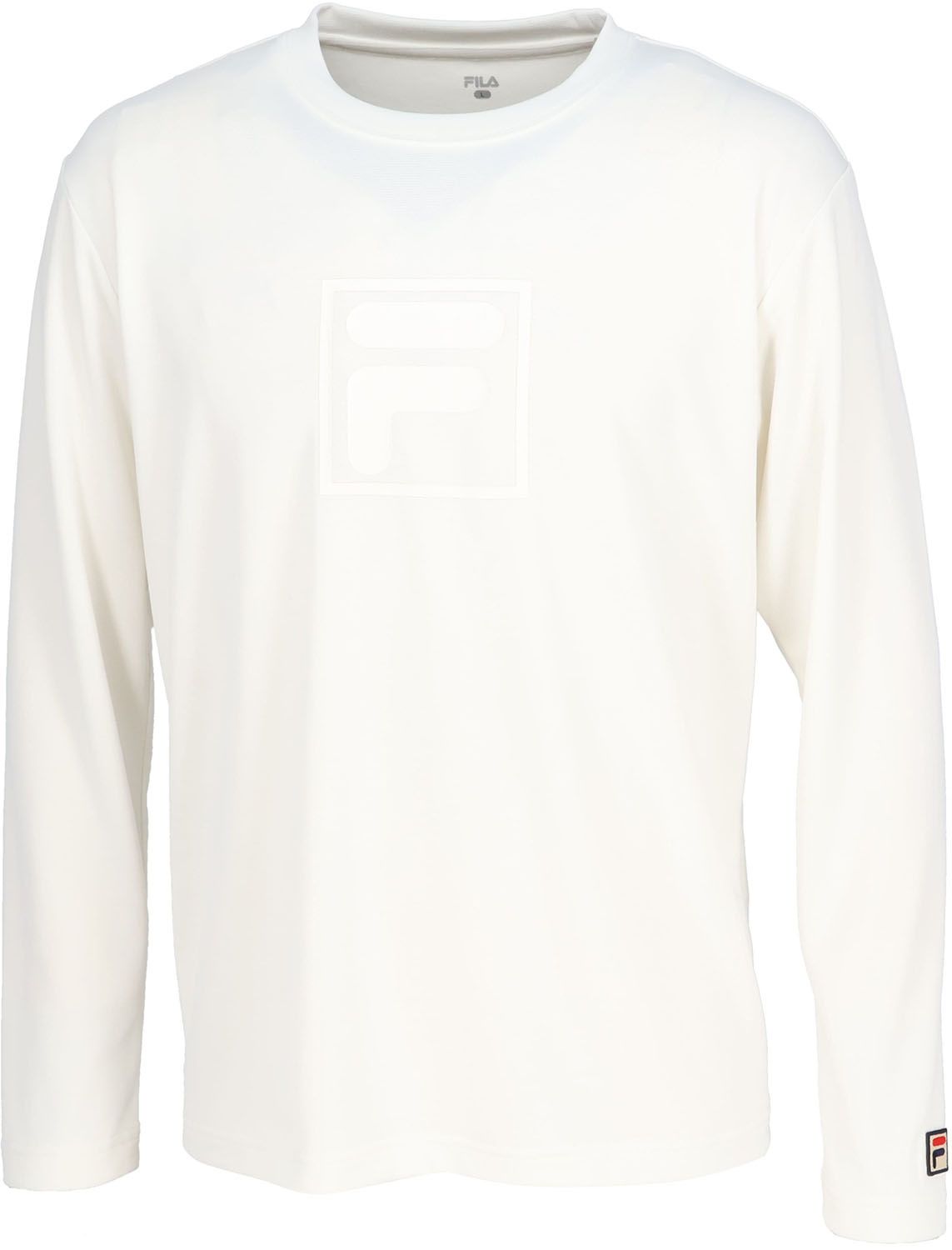 フィラ FILA テニス ロングスリーブシャツ メンズ 男性 大人 長袖 ロンT トップス ウェア ロゴ ワンポイント 立体感 定番 部活動 クラブ サークル スクール 練習 試合 移動 EM0265 02Z オフホワイト