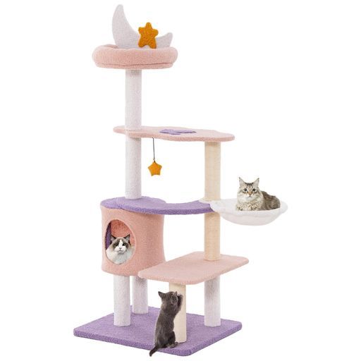 GIANTEXキャットタワー木製高さ140cm猫ツリー多頭飼い大型猫猫ハウス猫タワー猫の隠れ家見晴台ポンポンおもちゃ天然麻紐爪とぎ付きおしゃれ安定運動不足解消ストレス解消ネコタワー猫の…