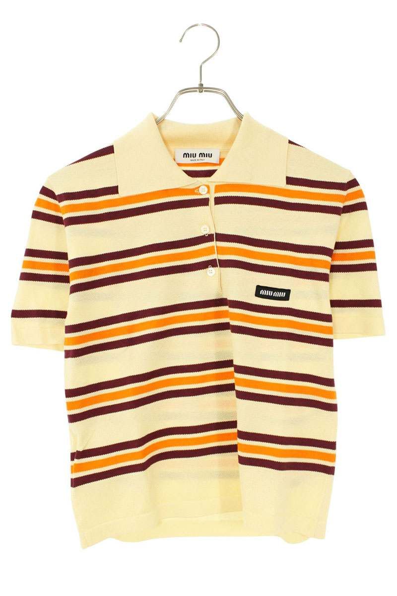 ミュウミュウ MML880 ロゴ刺繍シルクコットン半袖ポロシャツ レディース 42