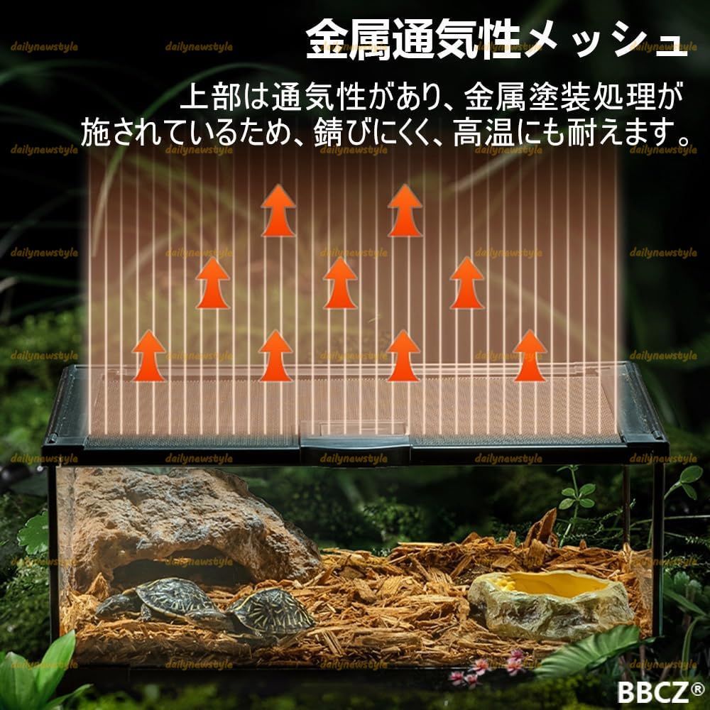 両生類ボックス ガラス丨金属通気メッシュ丨水陸両用丨脱走防止丨給餌が簡単