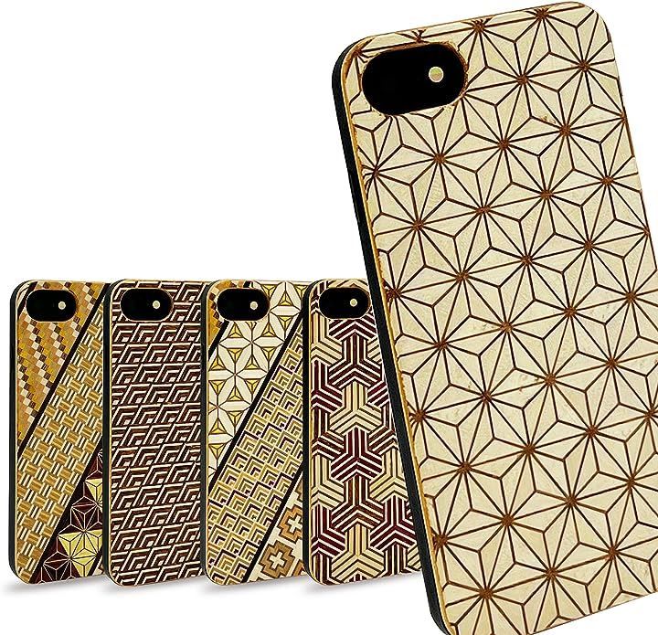 Lamplanning 寄木細工 スマートフォンケース iPhone アイフォン 木製 TPU 耐衝撃 日本製 SE3/SE2 第3世代・第2世代 麻の葉( 麻の葉（Modernデザイン），  iPhone SE3/SE2 (第3世代・第)