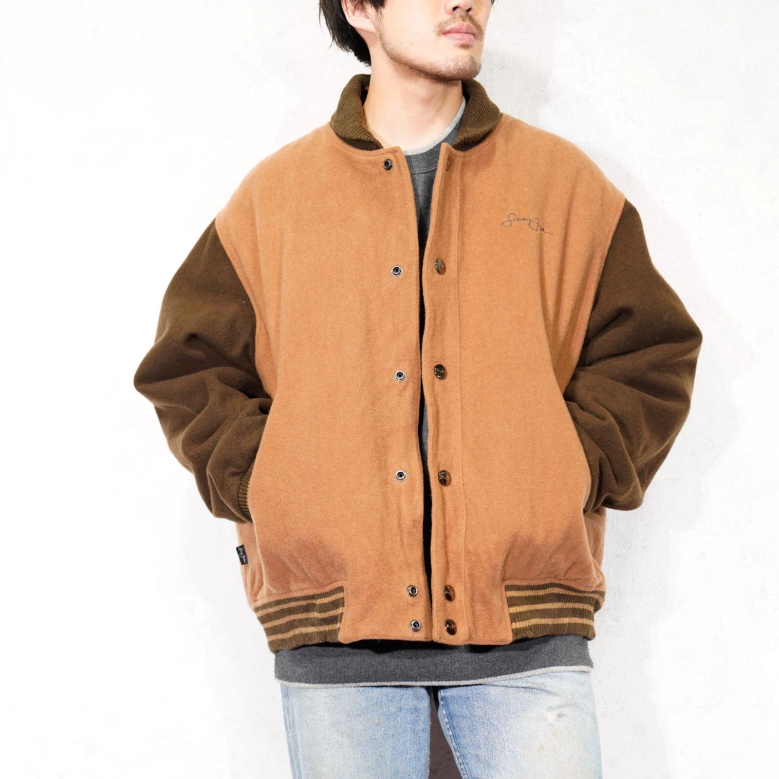 USA VINTAGE Sean John LOGO EMBROIDERY DESIGN 2 TONE WOOL STADIUM JUMPER|アメリカ古着ロゴ刺繍デザイン2トーンウールスタジャン