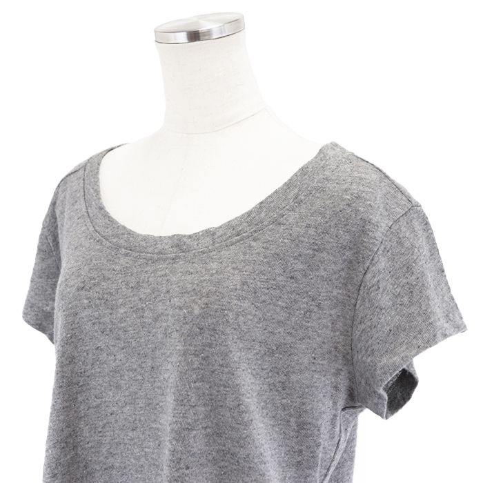 ロエベ リネン×ラミー アナグラム バックネック 刺繍 カットソー バックロング 半袖 丸首 トップス レディース サイズ M グレー 灰 LOEWE