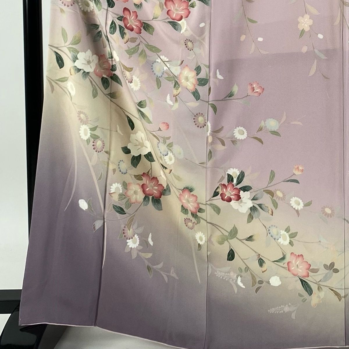 訪問着 身丈165.5cm 裄丈66cm M 袷 落款 椿 菊 ぼかし 薄紫 正絹