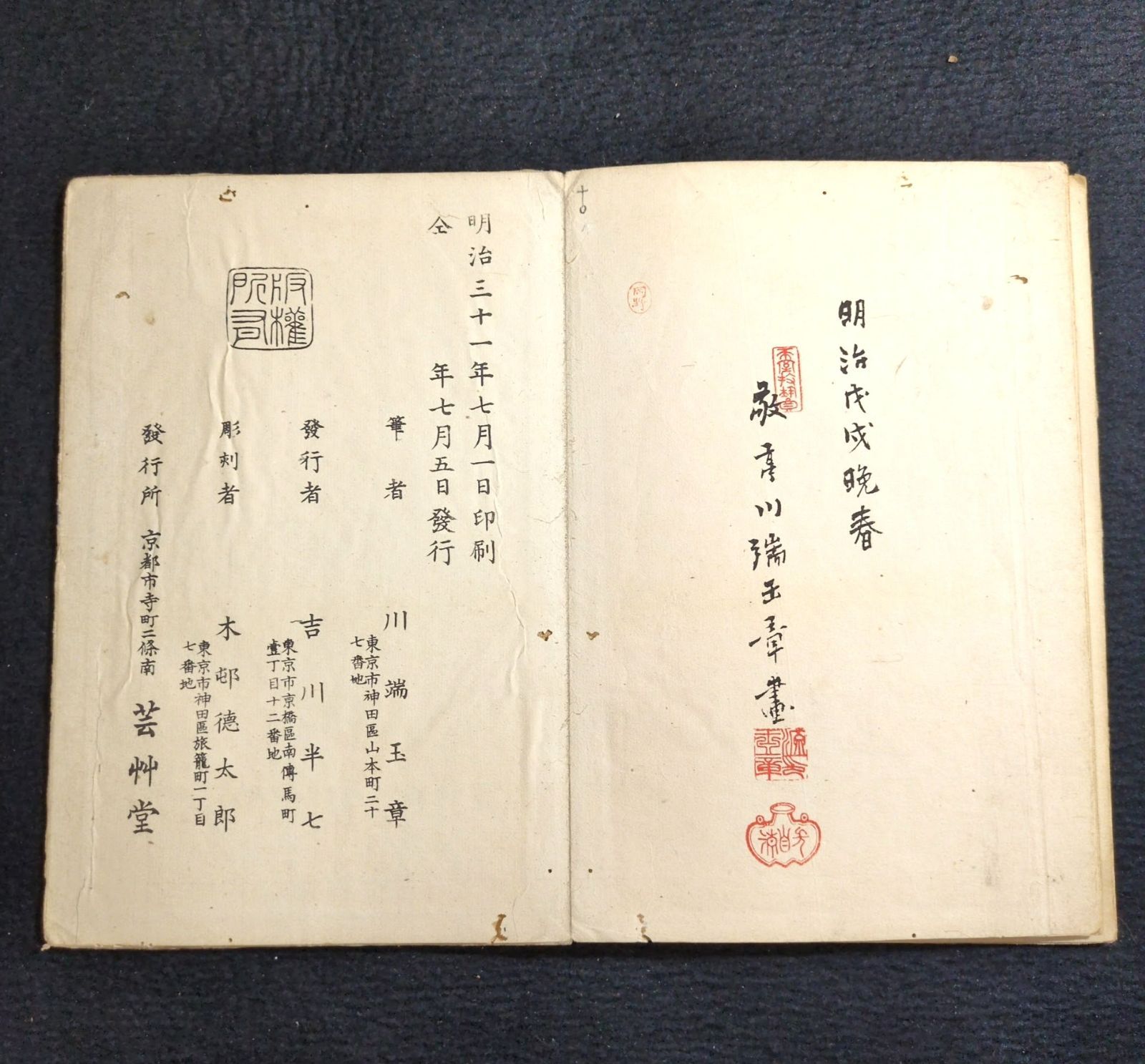 彩色 木版画 絵入 絵本◇習画百題◇12図 画譜 絵手本 川端玉章 明治