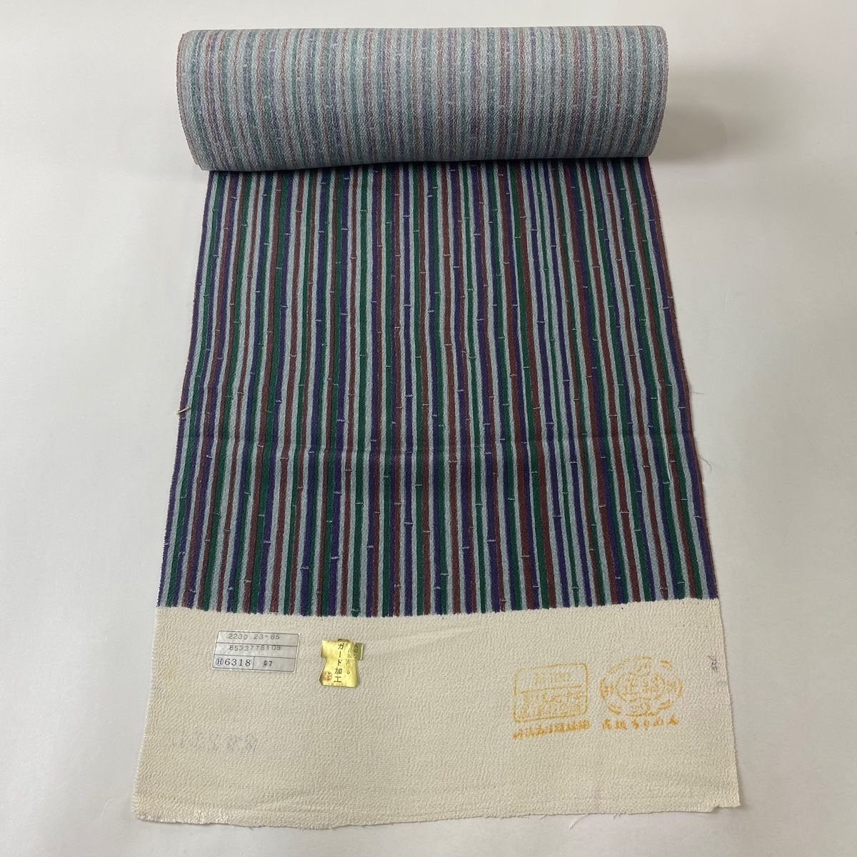 反物 秀品 小紋 竹縞 縮緬 青灰色 正絹 【中古】 - メルカリ