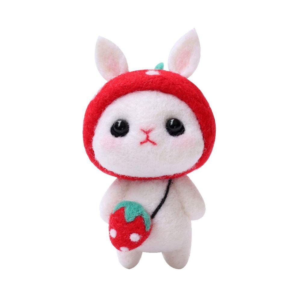 羊毛フェルトキット 初心者 ウサギ かわいい フェルトツール ぬいぐるみDIY 手芸制作 ツール 大人 ハンドメイド 赤イチゴ