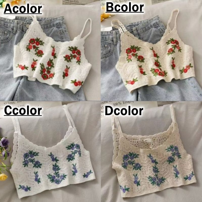 クロシェ トップス レディース 韓国ファッション キャミ 刺繍 編み レース レイヤード かわいい ガーリー 花柄 モチーフ ビスチェ フェミニン  かぎ編み エスニック 柄 ニット ショート丈 ナチュラル おしゃれ シアー 花 可愛い 韓国 服 春夏 - メルカリ