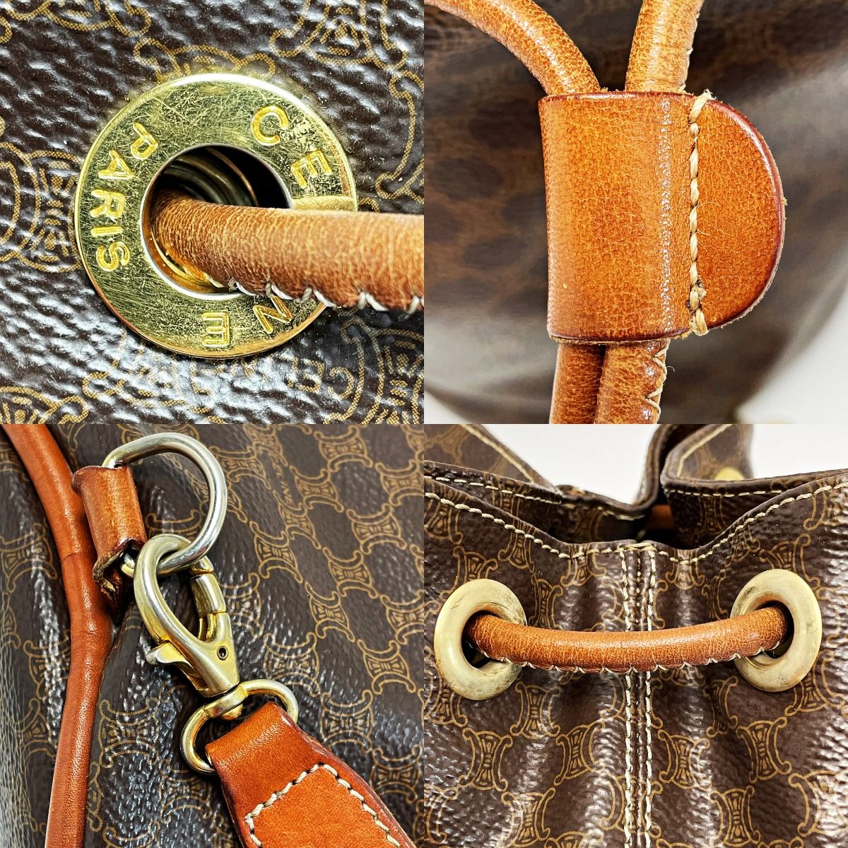 【CELINE】リュック　マカダム柄　ゴールド金具　PVC ダークブラウン CELINE セリーヌ マカダム柄 T06 ブラウン リュック