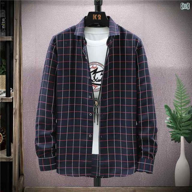 [4XL]メンズ ファッション 服  オシャレ シンプル 大人 かっこいい 大きいサイズ ストリート 紳士服 チェック柄 シャツ スリム カジュアル 長袖 薄手 ジャケット