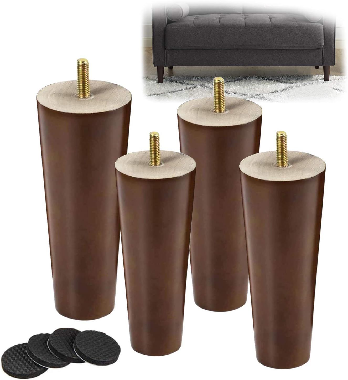 ソファ 脚 木製 家具パーツ脚 4本セット 円錐形 無垢材 ボルト付き 12cm 4本セット テーブルの脚 家具脚 ソファー足 木製 無垢材 家具 サポート