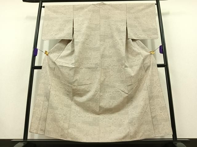 平和屋着物 結城紬 単衣 100亀甲 草花文 正絹 AABB7747jh