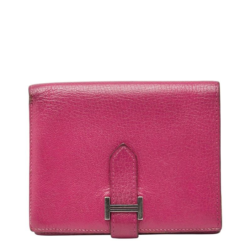 エルメス ベアン コンパクト ピンク系 シルバー金具 シェーブル レディース HERMES 1-0237758