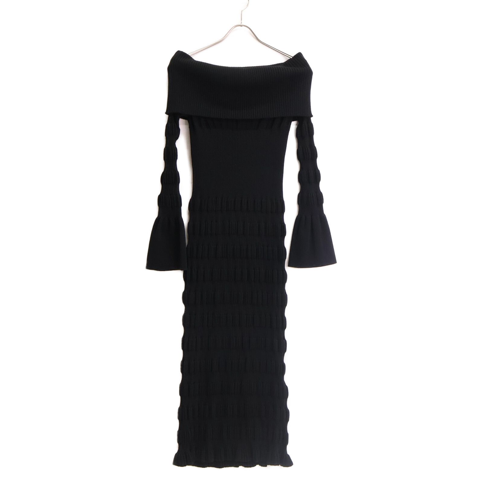 FETICO フェティコ FTC 244-0703 24 AW ブラック STRIPE KNIT OFF DRESS ストライプニットオフショルダードレス 1