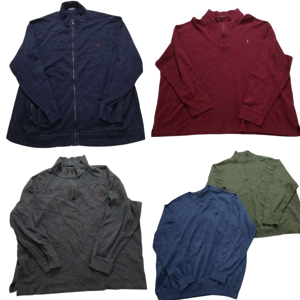 古着卸 まとめ売り ラルフローレン セーター 5枚セット (メンズ 3XL /4XL ) ハーフジップ グリーン ブルー 無地 グレー フルジップ MX4364