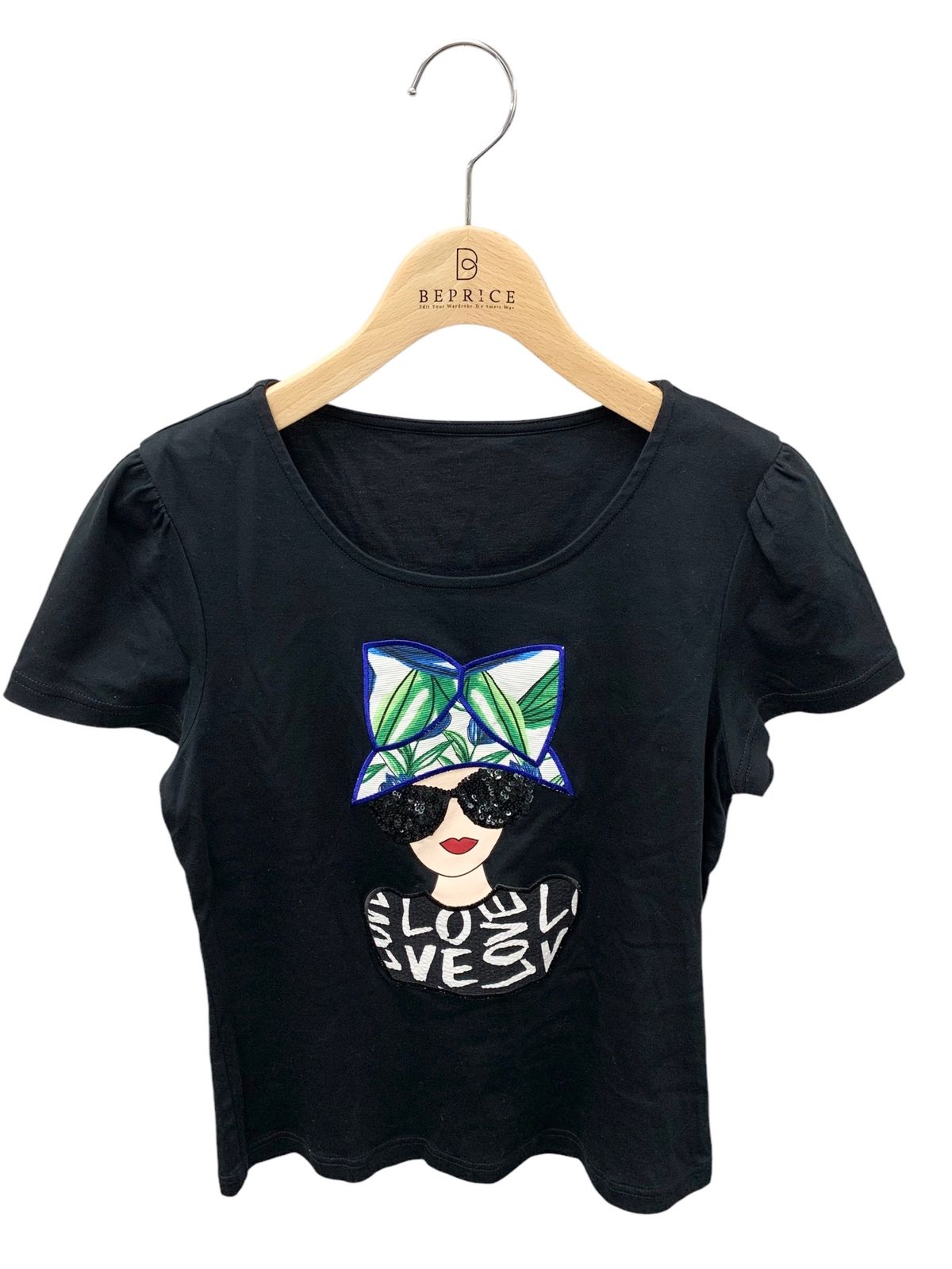 エムズグレイシー 115321 Tシャツ カットソー 38 ブラック レディーモチーフ IT4J0XD2JJKS