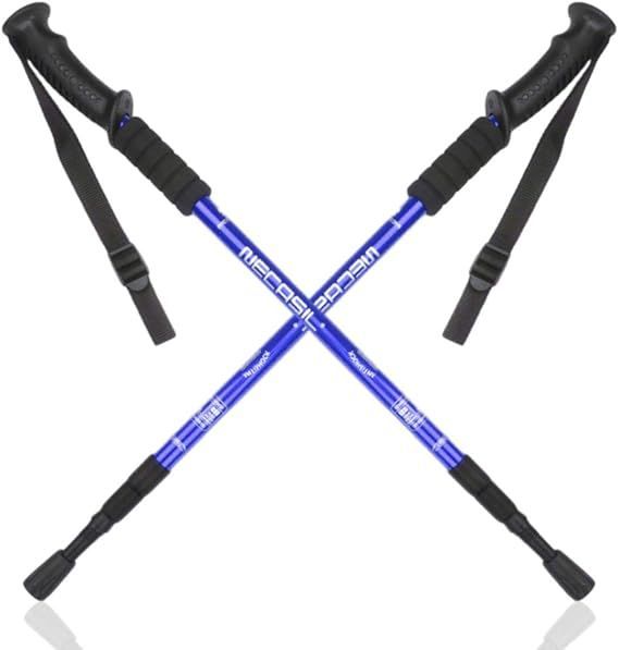 【在庫処分】Ren He 2本登山杖トレッキングポール ウォーキングポール 登山 アルミ製 高強度 折りたたみ コンパクト 登山杖 3段伸縮式 超軽量滑り止め 収納時65CM 最長135CM （ブルー）
