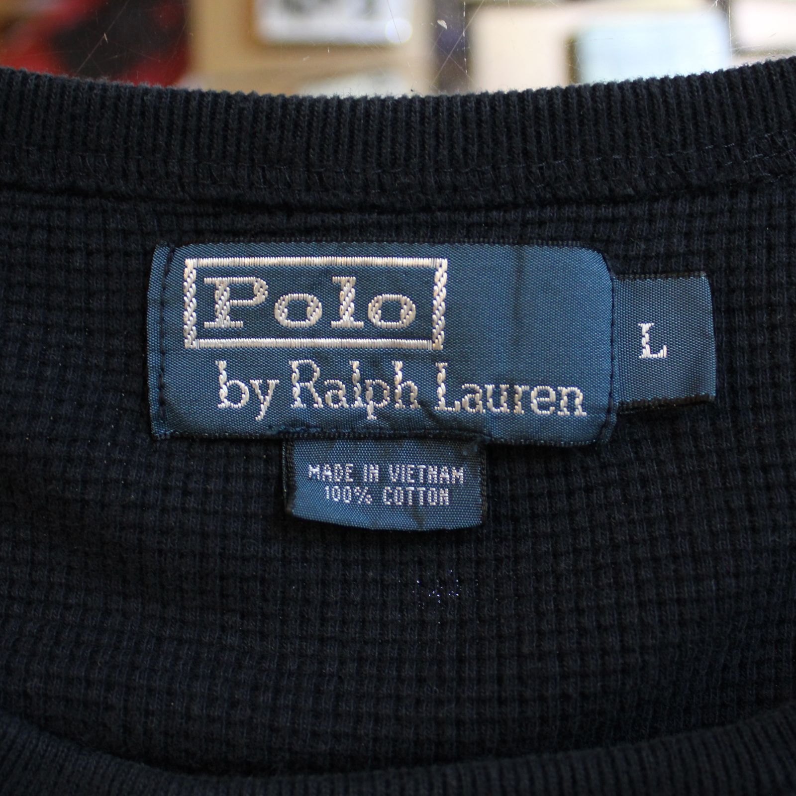 90s Polo by Ralph Lauren サーマルロンT ブラック 古着 古着 90s Polo Ralph Lauren ワンポイント 段リブ ヘンリー