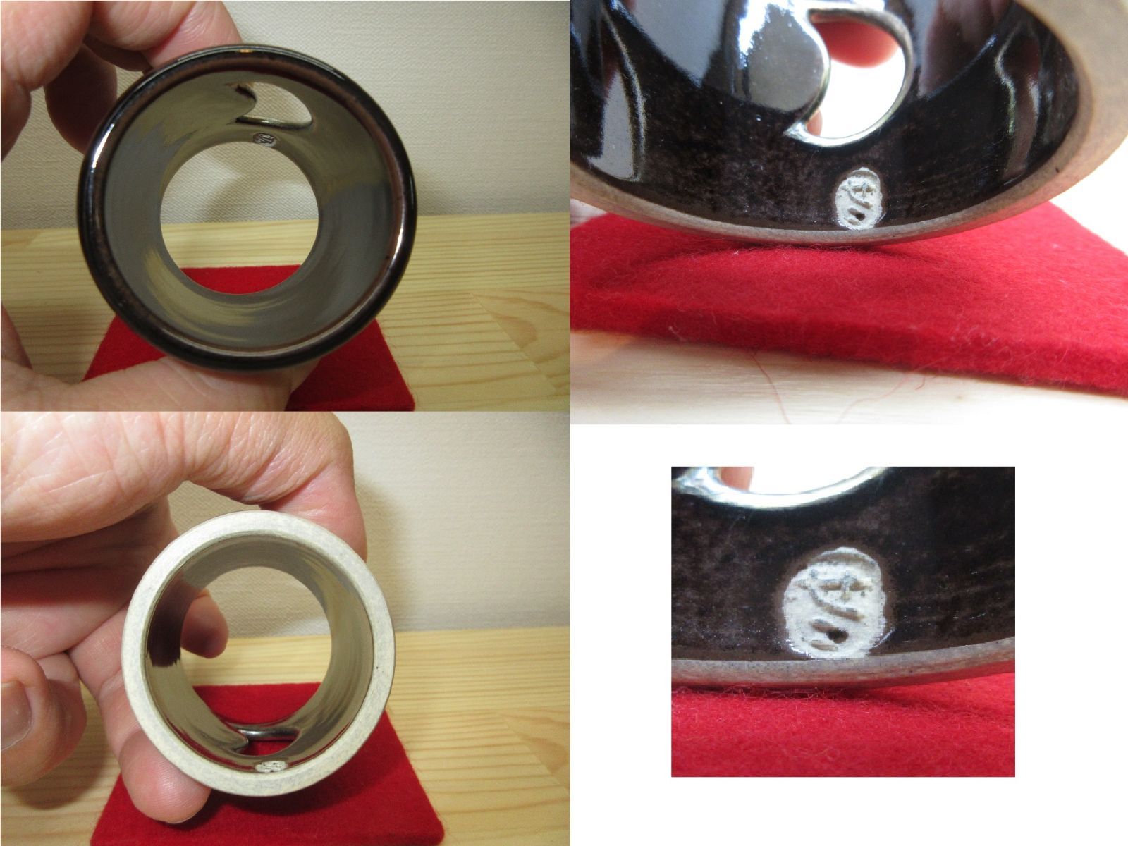 逢絢亭・新品】茶道具 蓋置 膳所焼 金彩 武蔵野の図 陽炎園 共