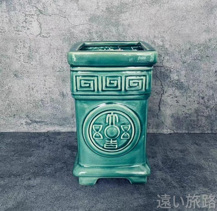 青磁柱状の蘭鉢 盆栽鉢   植木鉢 小品盆栽鉢 大品盆栽鉢 青磁柱状の蘭鉢 盆栽鉢 植木鉢 小品盆栽鉢 大品盆栽鉢-オフィス