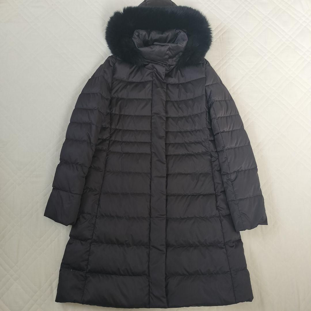 クードシャンス ロング　ダウンコート フォックスファー 黒 S 36 フード フード取外し可フォックス使用（取外し可）】拘りのシルエット