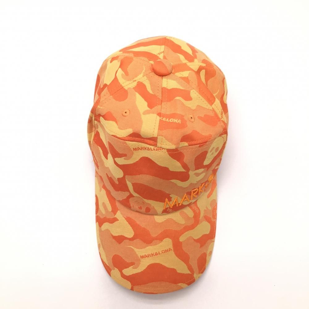 美品】マークアンドロナ キャップ オレンジ カモフラ 迷彩 スカル S