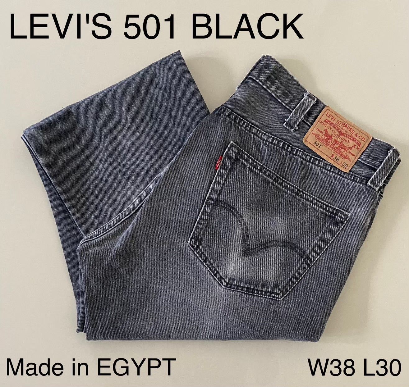 T26【Levi's 501】W38 L30 ブラックデニム ストレートエジプト ...