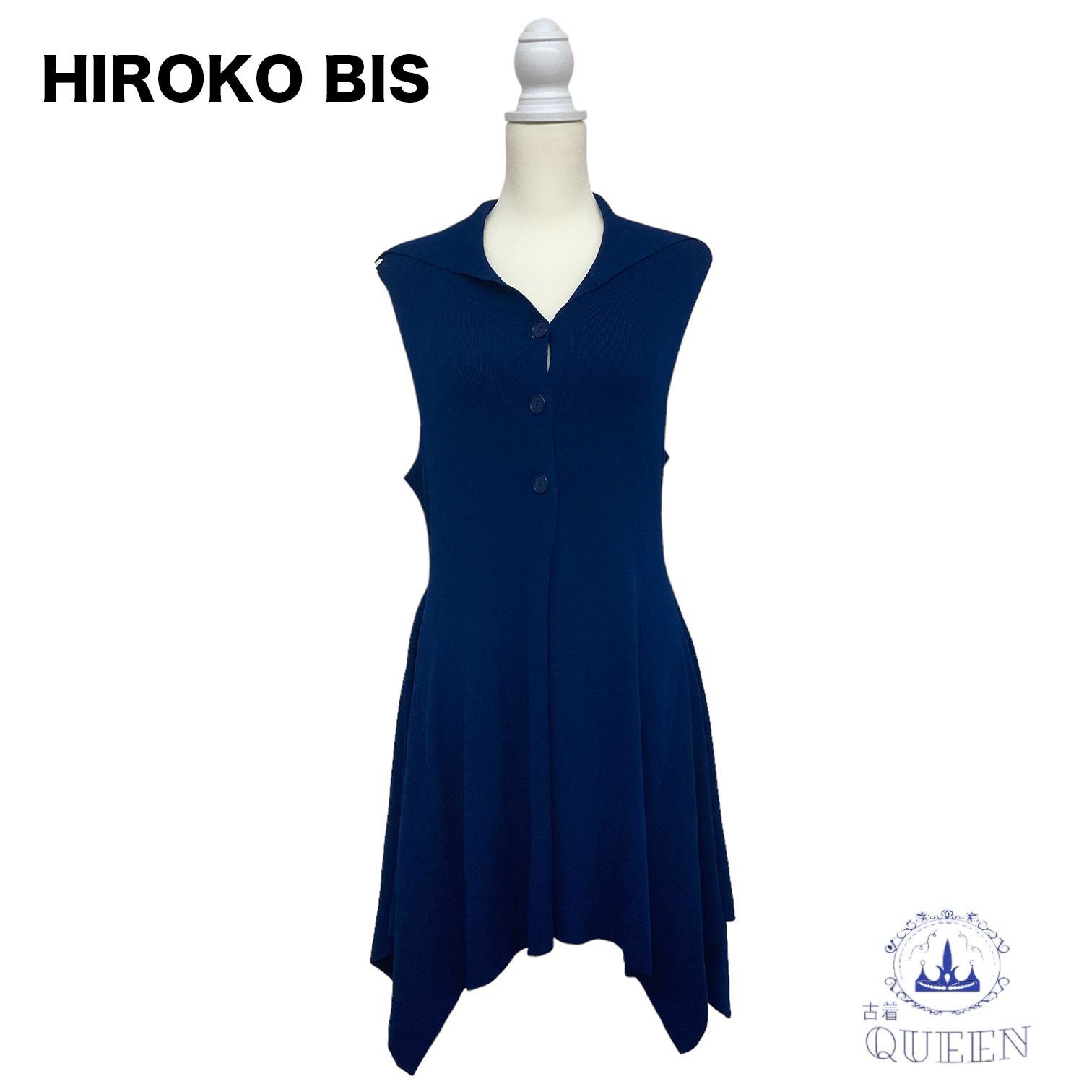 ☆美品 HIROKO BIS ヒロコビス ワンピース ミニ シャツネック 袖なし