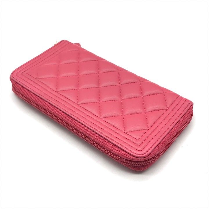 良品 CHANEL シャネル ボーイシャネル ラムスキン 長財布 ウォレット ラウンドファスナー ピンク レディース k3230 良品 CHANEL シャネル ボーイシャネル ラムスキン 長財布 ウォレット