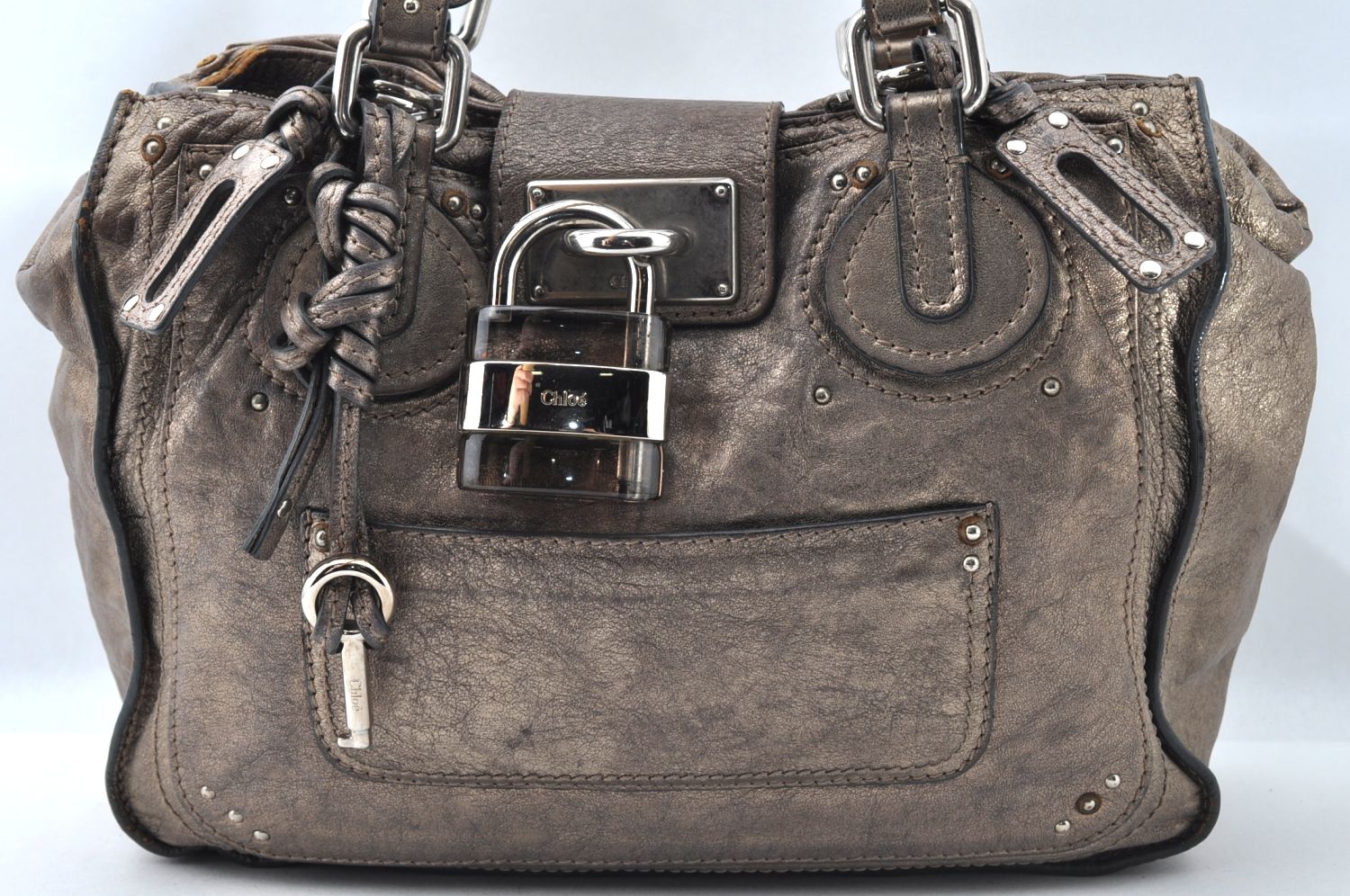 Chloe クロエ パディントン レザー ショルダーハンドバッグ シルバー 