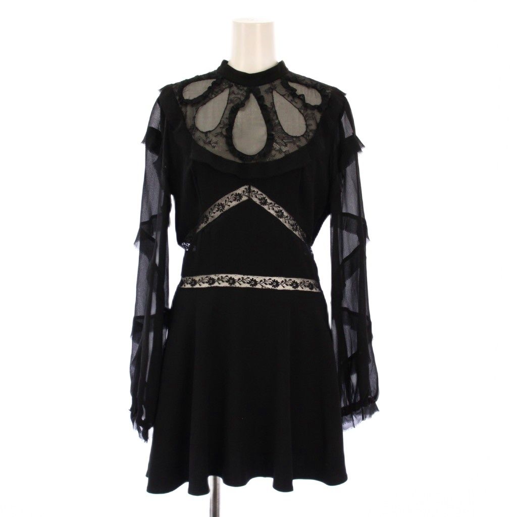 ミュウミュウ miumiu フ ワンピース ミニ丈 長袖 シアー シースルー レース 切替 ストレッチ 40 黒 ブラック |BB