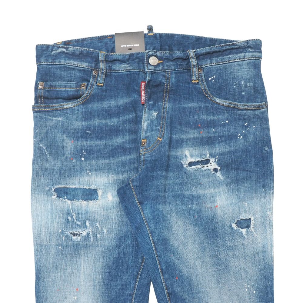 DSQUARED2 ダメージデニム 46 DSQUARED2 デニムジャケット 46 ダメージ加工 裏当て ブルー