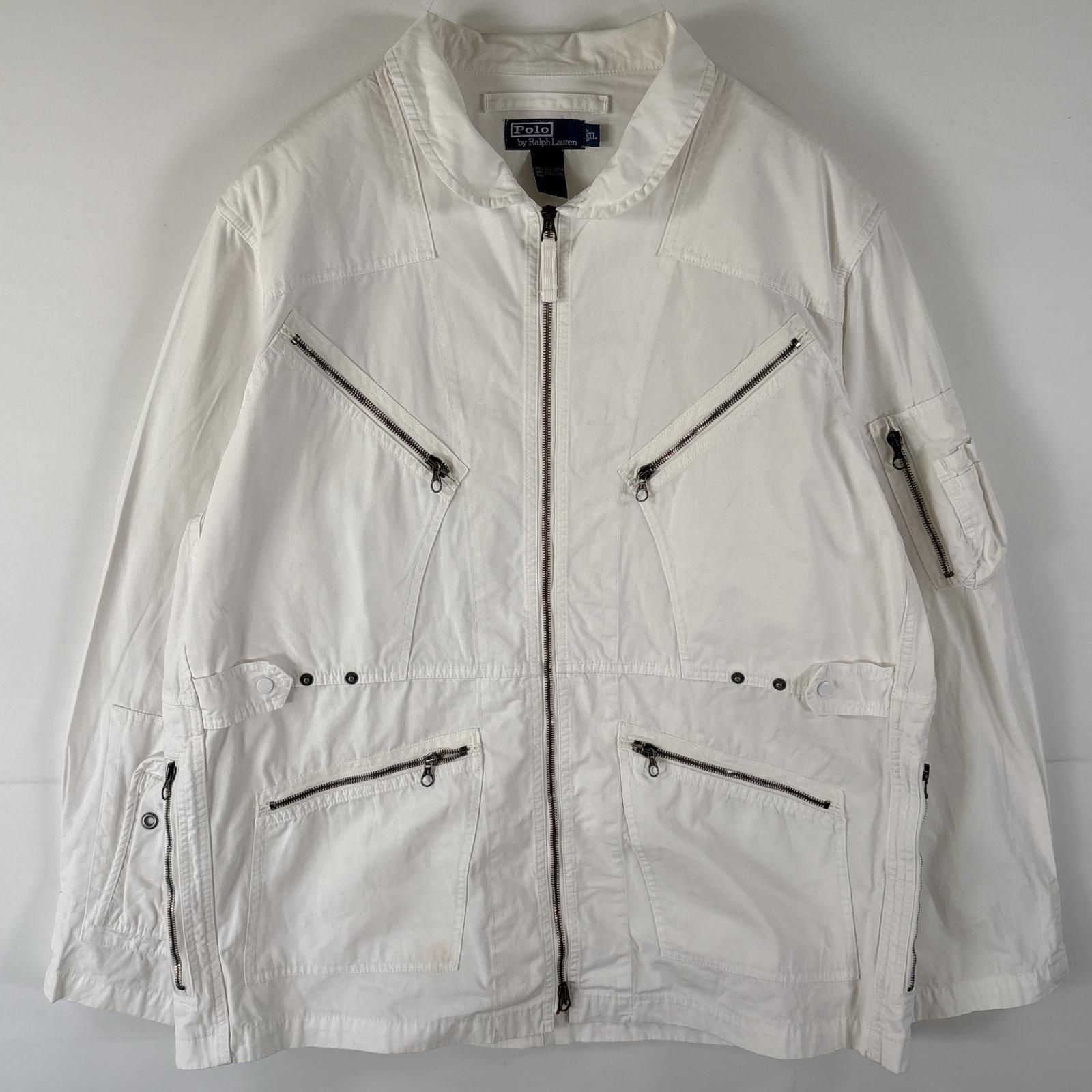 古着 90 s|90年代 ポロバイラルフローレン Polo by Ralph Lauren コットンジャケット ミリタリータイプ フルジップ フライトジャケット XL ホワイト メンズ