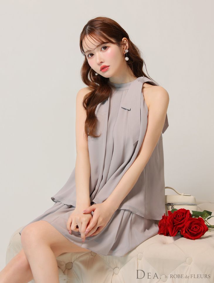 ROBE de FLEURS 水玉ミニドレス グレー