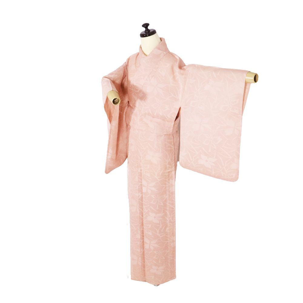 堅紋紗 色無地 正絹 ピンク 月下美人 SMサイズ ki30897 美品 夏